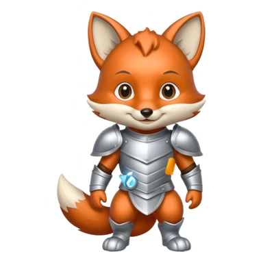 baby fox in silver armor, full body, smile sticker