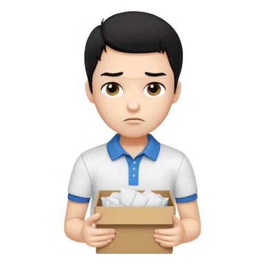 generate a pretty bratz boy with black hair, wearing a white polo shirt. Looking sad, holding a box of tissues sticker