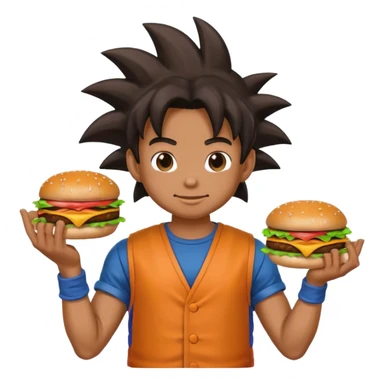 Goku holding a patty in his hands, vibrant emoji style sticker
