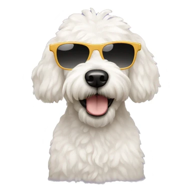White mini golden doodle with sunglasses sticker