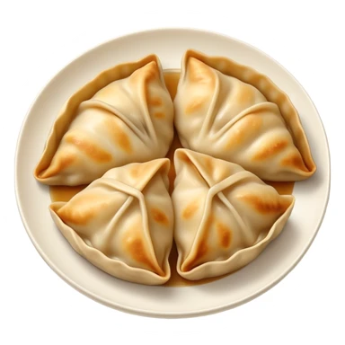 Gyoza Cinematic Realistic Gyoza Dish Emoji, depicted in a close-up view of 1 to 2 delicate dumplings with a crisp, golden exterior and savory filling, rendered with exquisite detail and dynamic lighting. sticker