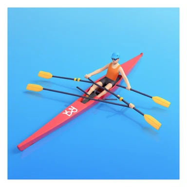 top-down view of a professional racing single Olympic rowing boat with a rower, minimal sea effect underneath sticker