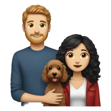guy with brown hair and asian girl with long black hair holding red goldendoodle sticker