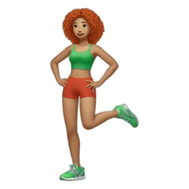 lightskin red haired girl stretching to touch her toes out with hand on her green shorts  sticker