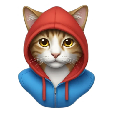 CAT WEARING A Blue hoodie and wearing a red hat sticker