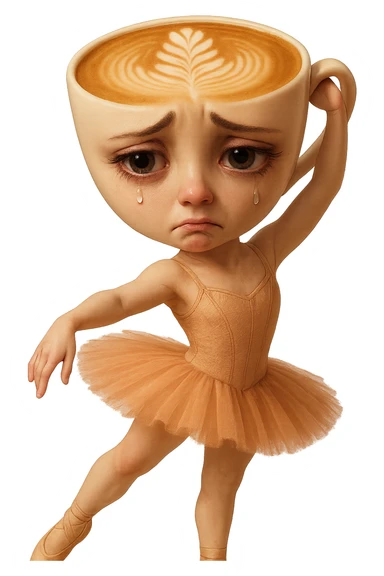 Edit the ballerina cappuccino character to have a sad expression. Keep the transparent background. sticker