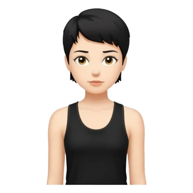 a white woman with short tomboy black hair wearing men's black tank top sticker