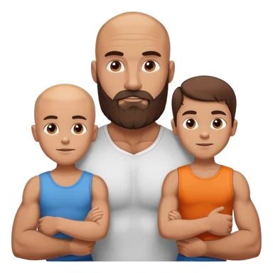 Muscular Bald beard man with his fit wife long brown hair and three boys sticker