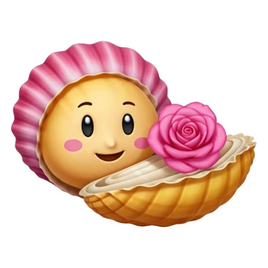 "Un'emoji che raffigura una conchiglia e una rosa fuse insieme in stile cartone animato, sfondo trasparente" sticker