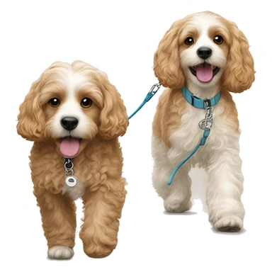 Brother and sister cavapoos walking on leash sticker