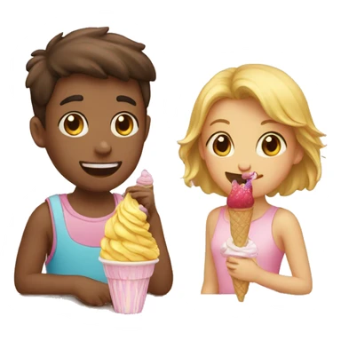 Girl and a boy having icecream sticker