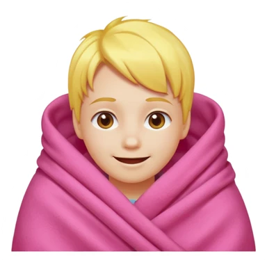 happy smile emoji red cheeks in pink blanket yellow hair sticker