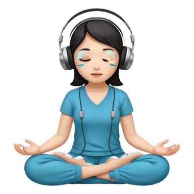 An East Asian woman🧘🏻‍♀️ is sitting cross-legged in a meditation pose, wearing Apple headphones🎧 and listening to music. The song is so beautiful that she has her eyes closed and tears streaming down her face. sticker
