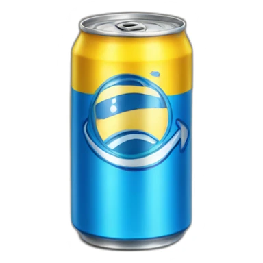 Yellow soda can with blue stripe sticker
