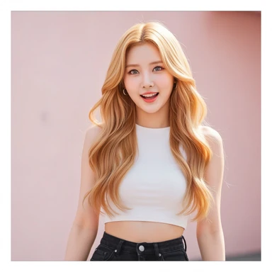 kpop girl with blonde hair, cute, expressive, minimal sticker