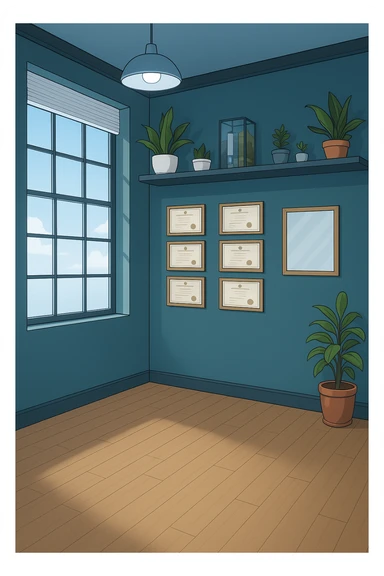 faMMI QUESTA STANZA STILE MANGA/WEBTOON A COLORI SENZA LE PERSONE E SENZA LETTINO, SOLO LA STANZA. FALLA MOLTO PIù LUMINOSA CON LUCI PIù FREDDE E MODERNE, NON LUCI GIALLE sticker