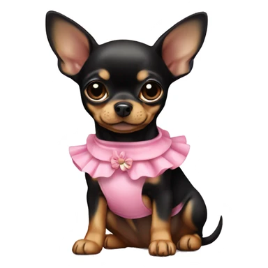 black & tan chihuahua puppy wearing a pink dress sticker