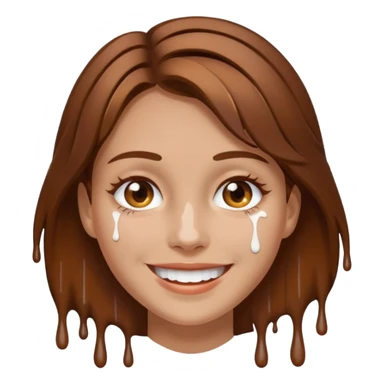 Brown Hair Woman , white paint , drip, face, happy sticker