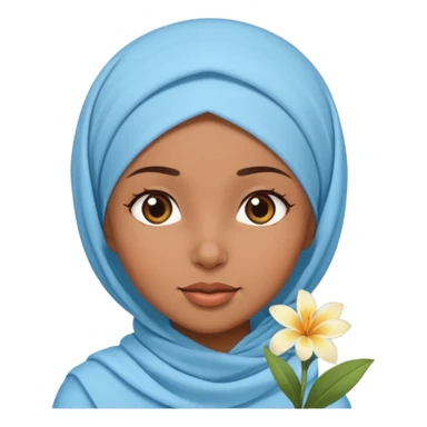 brown-skinned girl with a light blue hijab and a small tropical flower on her head, winking sticker