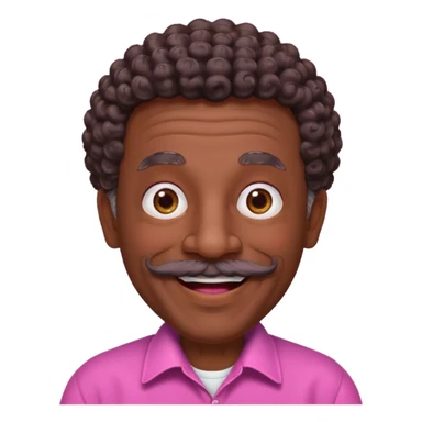 old guy with very curly short dark hair and big  pink mustache sticker