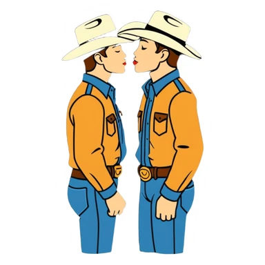 two cowboys, both men, kissing sticker