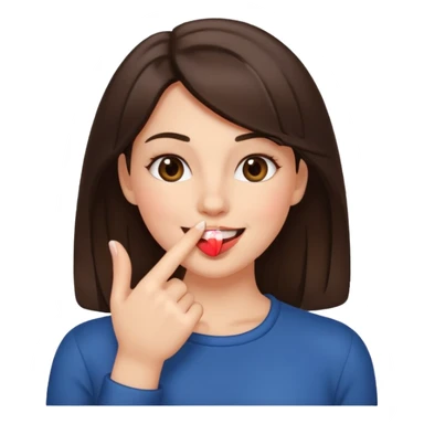 femme brune qui rougit en souriant avec un doigt dans sa bouche  sticker