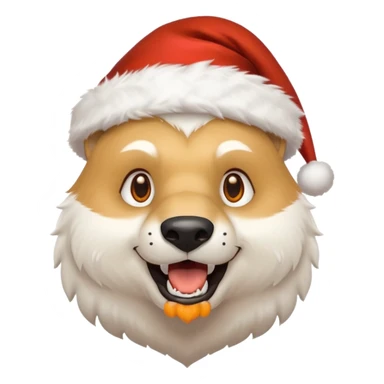 Polar bear and wolf hybrid with sabertooth fangs; light orange eyes; smiling; wearing a Santa hat  sticker