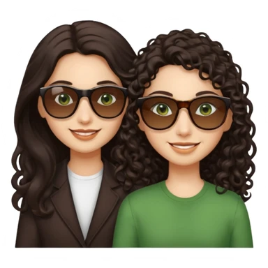 Two besites in sunglasses, 1: long ironed straight darkbrown hair, green eyes, 2: long curly darkbrown hair, brown eyes sticker