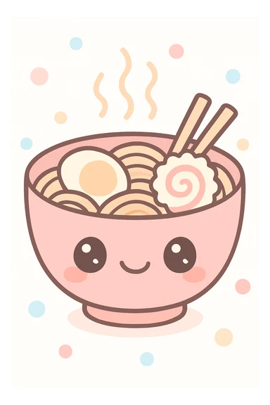 anime style ramen bowl, cute face, steam rising sticker