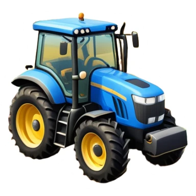 An icon representing a farming simulator, with a detailed tractor plowing fields under a bright sky with rural landscape. The design includes farming tools, crops and barns, symbolizing the immersive experience of managing a farm. Transparent background. sticker