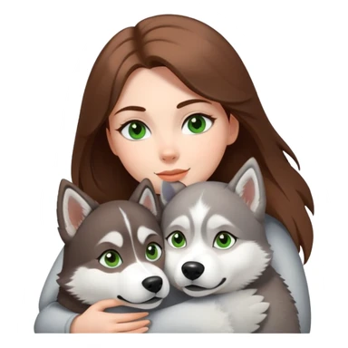 White girl white Green eyes and brown hair make a hug to a husky white ans grey white brown eyes  sticker