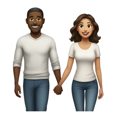A black man  with medium short hair and a Latina woman with  long brown hair holding hands and walking side by side, smiling and enjoying their time together sticker