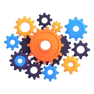 gear icon with interconnected nodes forming a workflow sticker