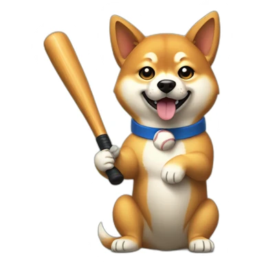 shiba inu holding a baseball bat, sitting sticker