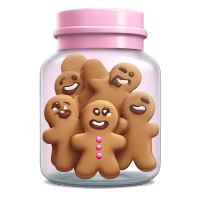 Realistic glass cookie jar with light pink lid full of gingerbread cookies isolated.  sticker