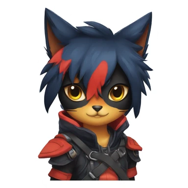Edgy Shy Anthro Warrior cool pretty dark Litten-Pokémon-cat-fursona-animal techwear sticker