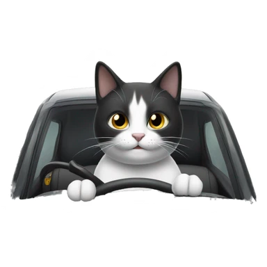Black and white cat driving  sticker