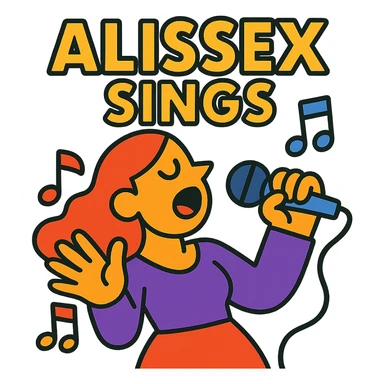 vibrant toon style illustration of a singer with the text 'Alissex sings' sticker