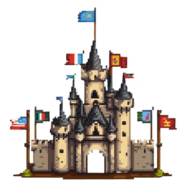 rustic wooden castle with flags sticker