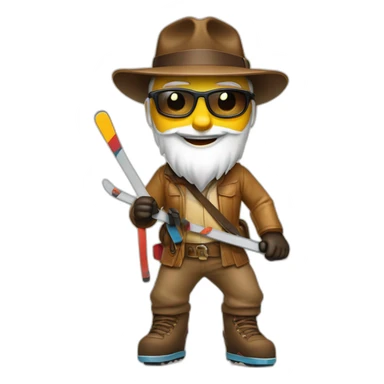 Indiana Jones qui fait du ski alpin avec skis au pied sticker