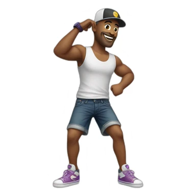white man, cross earring, cap and short shorts, dancing sticker