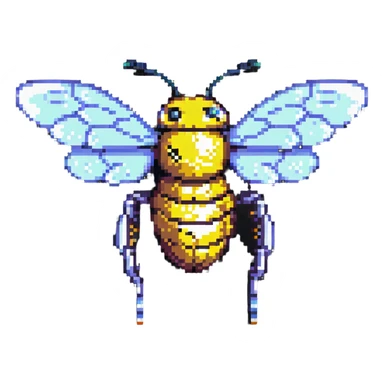 robotic bee with glowing wings pixel art sticker