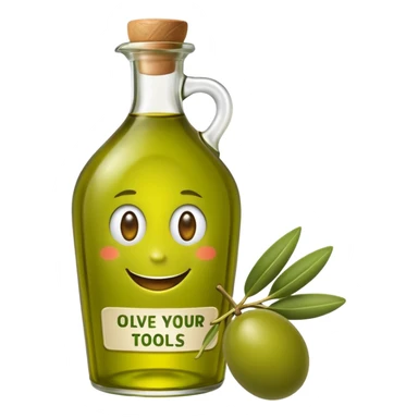 an olive oil label that says "olive your tools in one place" and has a nice animated olive. it should pop in color sticker