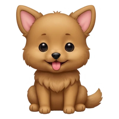 Cute small brown fluffy dog emoji icon. Round face, short muzzle, light brown fur with slightly darker ears, small black nose, happy smiling expression with tongue out. Soft friendly eyes, sitting pose with front paws together. Simple clean vector style, minimal details, kawaii style. sticker