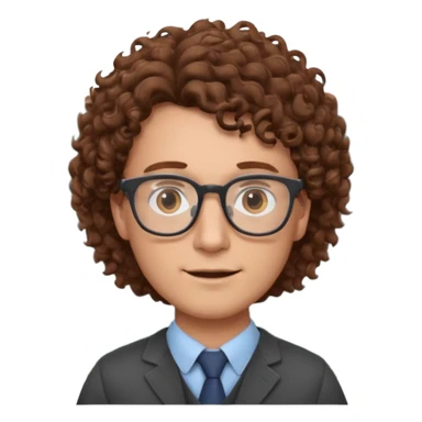 Please could you generate an emoji of a male teacher with brown curly hair and glasses stood infront of a chalkboard  sticker