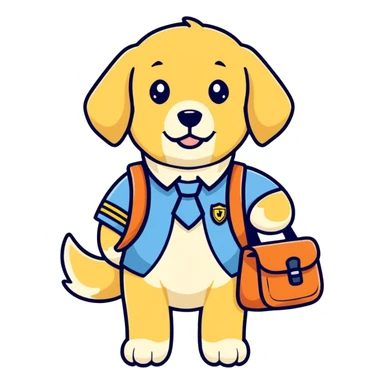 Dog golden retriever with a school bag and uniform  sticker