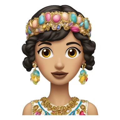 Dolce and Gabbana Italian model with dark hair and headband with colourful pastel ornament and golden detais  sticker