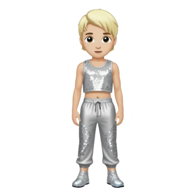 Aaron Carter with blonde hair, silver sequin crop top, silver sequin baggy pants sticker