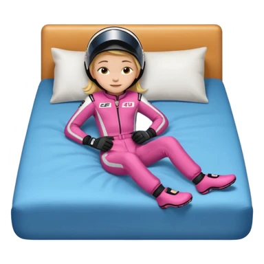 ten-year-old girl in a racing suit, racing shoes and racing gloves with no helmet, unzipped, sleeping on a bed happily, flat-chested and prepubescent sticker