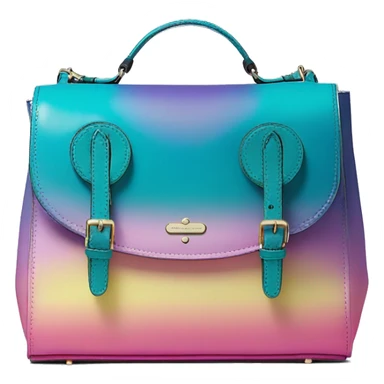 Realistic isolated blue ,teal ,pink , yellow and purple metallic ombre kate spade satchel purse.  sticker